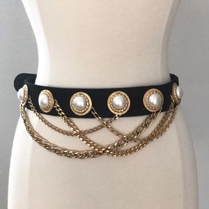 Vintage Gold Chain Belt with Pearl Detail